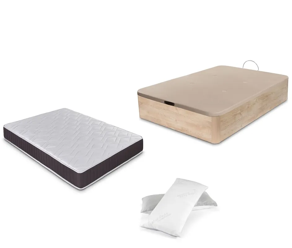 DORMIDAN - Pack canapé abatible Gran Capacidad + Colchón viscoelástico + Almohada Visco Copos de Regalo, 90x190cm Roble