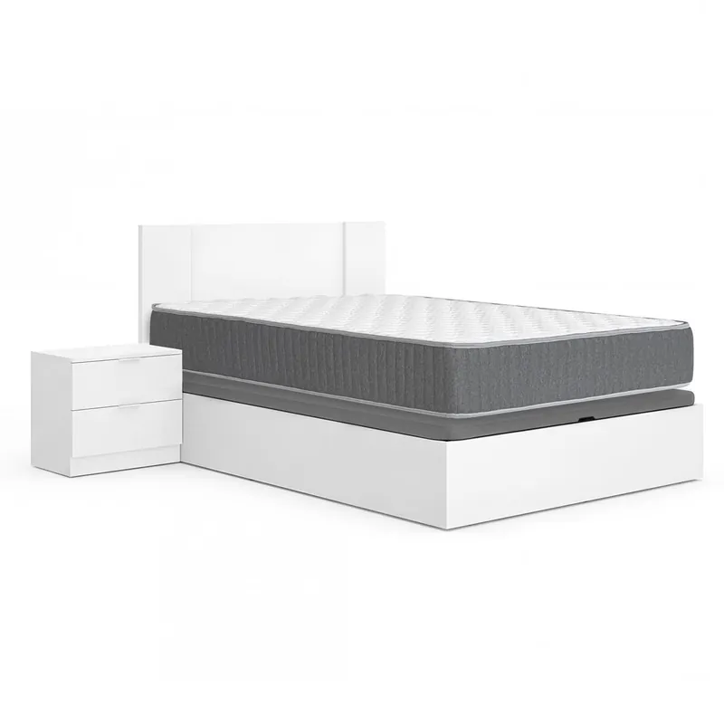 Pack ahorro matrimonio Canapé, Cabecero con 2 Mesitas Flow y Colchón viscoelástico y muelles Aurea 135 x 190 cm - Descanso