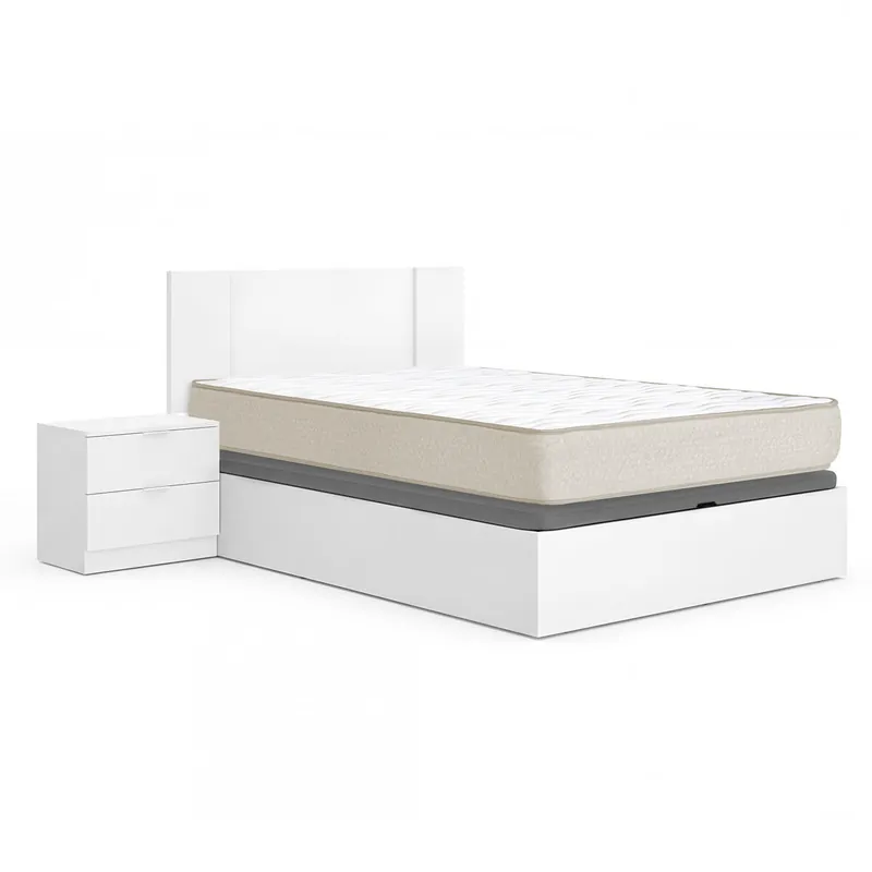 Pack ahorro matrimonio Canapé, Cabecero con 2 Mesitas Flow y Colchón viscoelástico Nova Plus 135 x 190 cm - Descanso