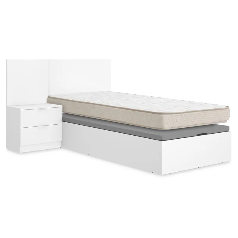 Pack ahorro juvenil Canapé con Cabecero y una Mesita Flow, y Colchón viscoelástico Nova de 90 x 190 cm - Descanso
