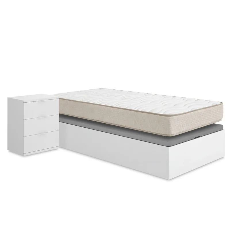 Pack ahorro juvenil Canapé Nest con Colchón viscoelástico Nova Plus 90 x 190 cm y Mesita de noche Rio - Descanso