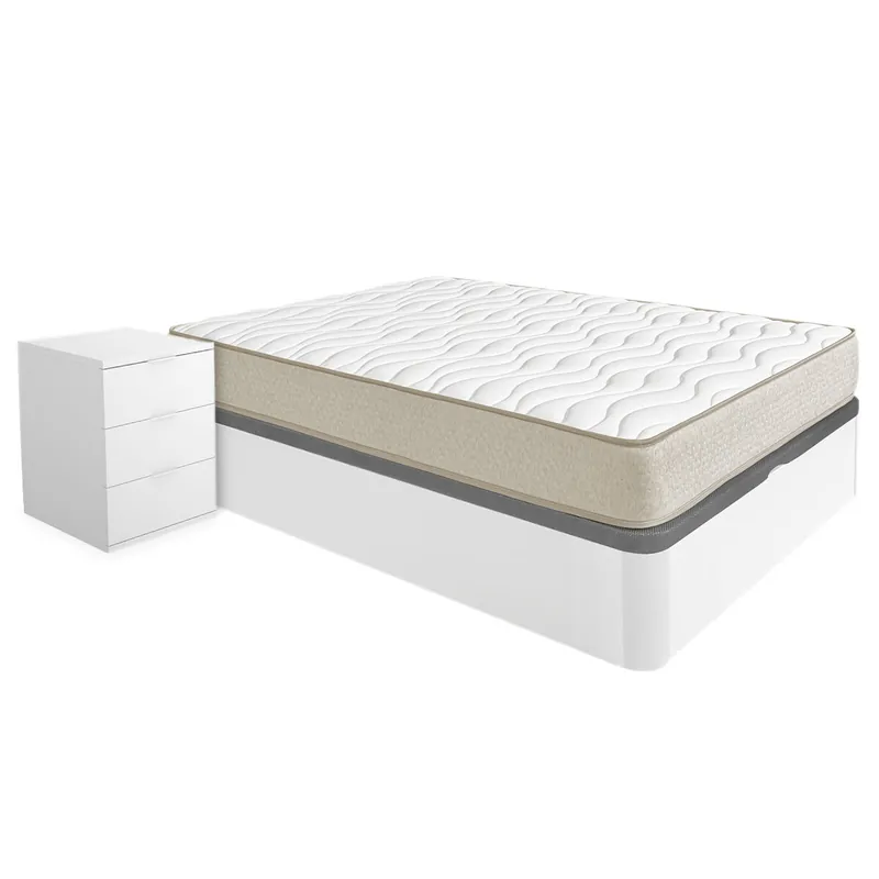 Pack ahorro juvenil Canapé Round con Colchón viscoelástico Nova Plus 90 x 190 cm y Mesita de noche Rio - Descanso