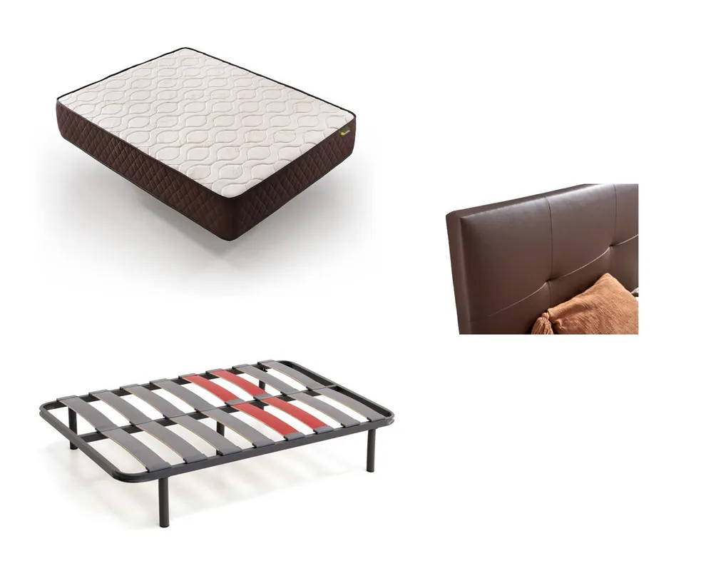 Pack Colchón + Cabecero Tapizado + Somier Descansin, 90x180cm, Wengue, Ideal para Personas con Dolores de Espalda, Facil montaje, Silencioso - Descanso