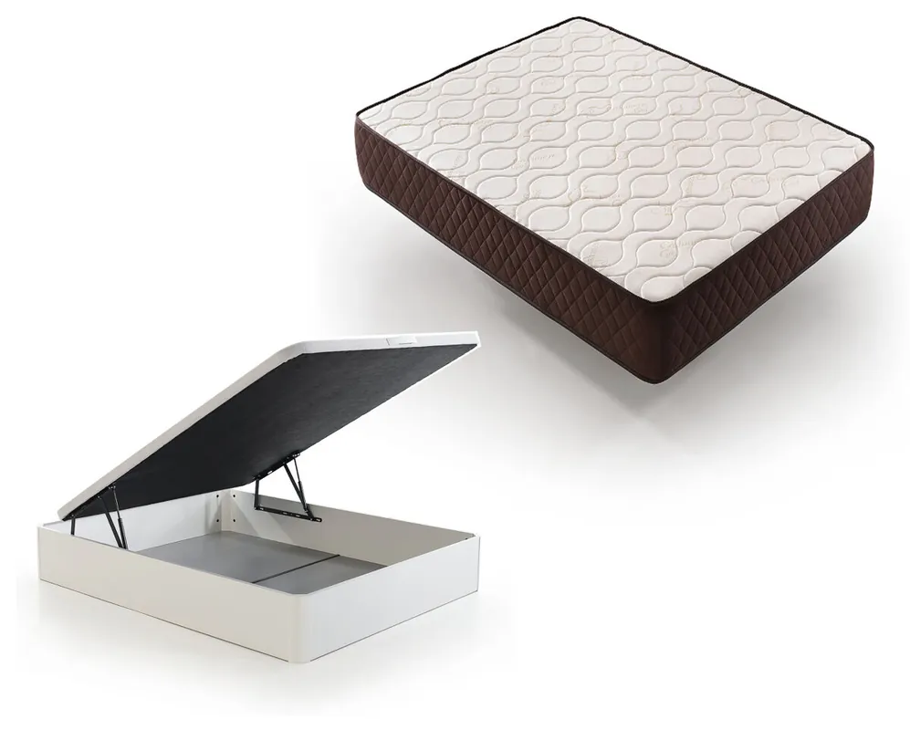 Pack Colchón Descansin + Canapé Abatible 90x190cm, Color Blanco, Maxima Comodidad, Gran Almacenaje - Descanso