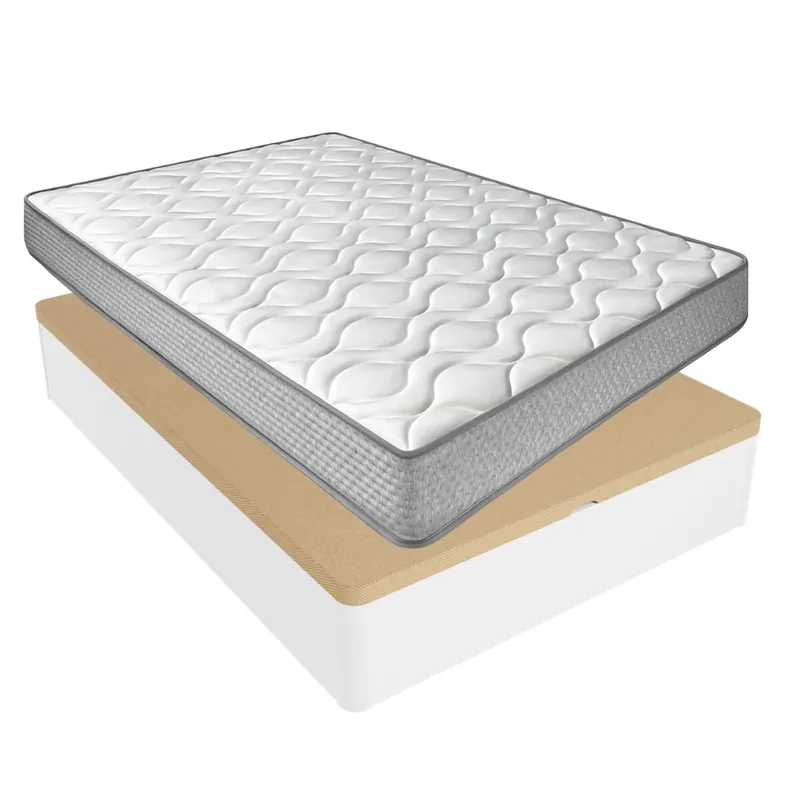 Pack Colchón Viscoelástico Brisa + Canapé Madera Abatible 90x190 con Montaje Incluido, Color Blanco - Descanso