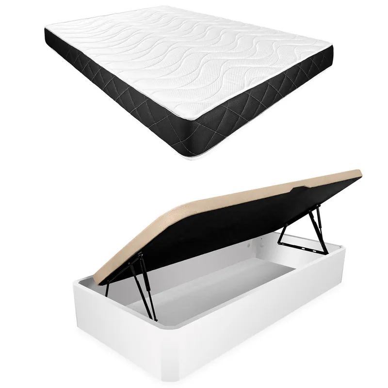 Pack 90x190 Colchón Viscoelástico Juno + Canapé Madera Abatible con Apertura Lateral con Montaje Incluido | Color Blanco - Descanso