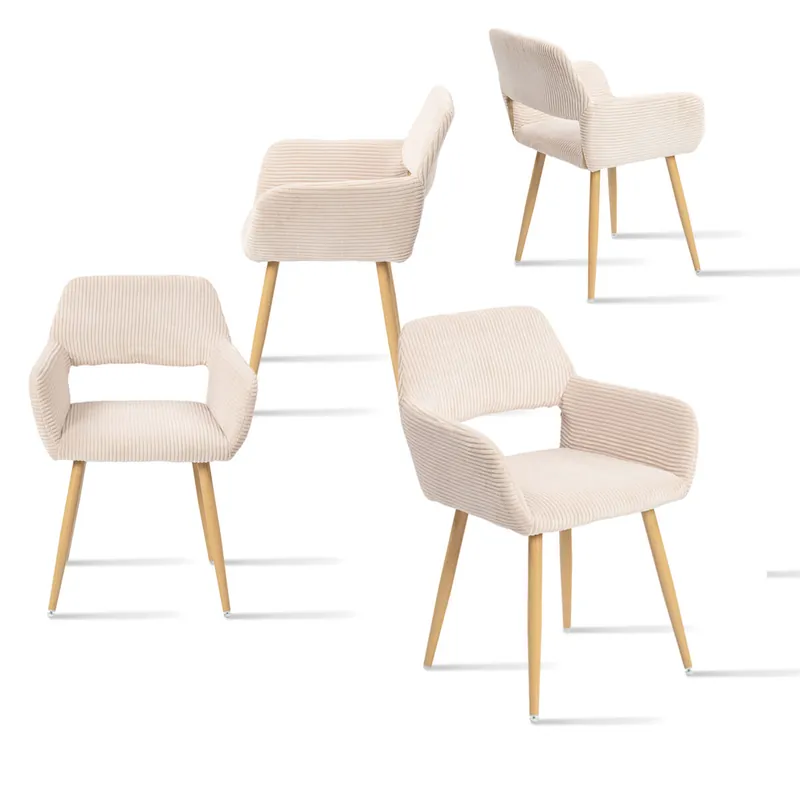 Pack de 4 Sillas de Comedor Ergonómicas con Reposabrazos Silla de Salón Acolchada de Pana Sillón de Escritorio Moderno con Patas de Efecto Madera Beige - Muebles