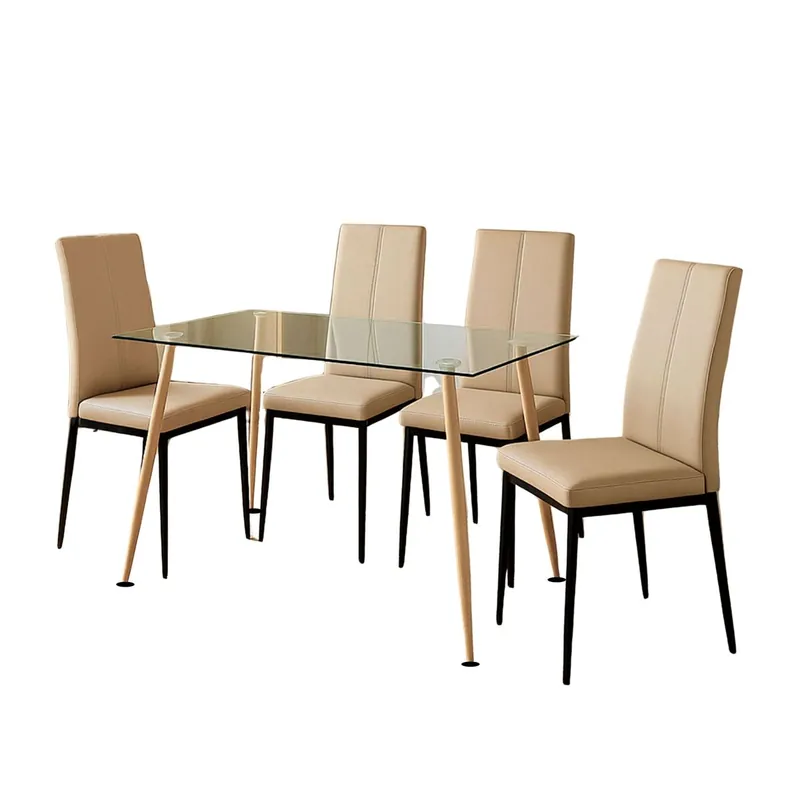 Juego de Comedor Mesa y 4 Sillas, Juego de Mesa Fija y 4 Sillas, Mesa Rectangular Cristal Beige y Negro - Muebles