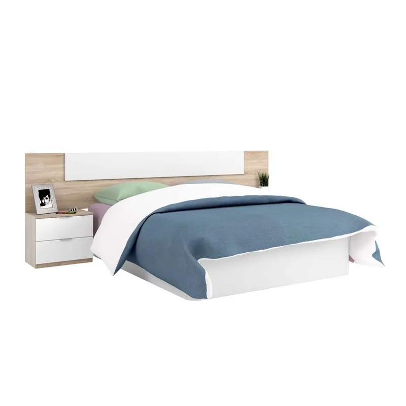 Pack Habitación Matrimonio Alba Ii 150x190 (cama+ cabezal + 2 Mesitas + armario + sinfonier) Incluye Somier - Descanso