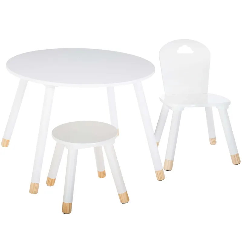 Pack Infantil Mesa + Silla + Taburete Douceur Dormitorio Infantil Melamina Color Blanco - Muebles