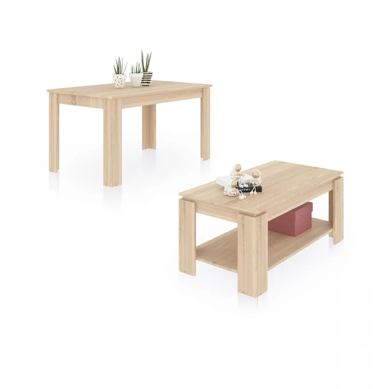 Pack mesa de comedor 140 y mesa de centro Lya Blanco Artik (Blanco Mate) 140 x 78 x cm - Muebles