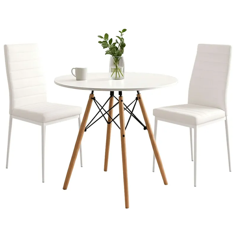Conjunto de Mesa Redonda con 2 Sillas Cocina, Muebles de Cocina, Estilo Moderno en Color Blanco Mate