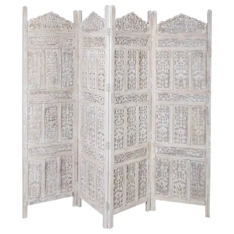 Paraban de madera artesanal blanco 50(x4)x2,5x180 - Decoración
