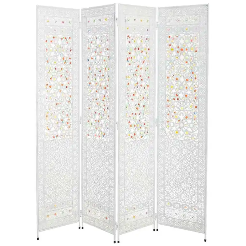 Biombo de metal blanco y cristal acrilico de colores 160x3x172 - Decoración