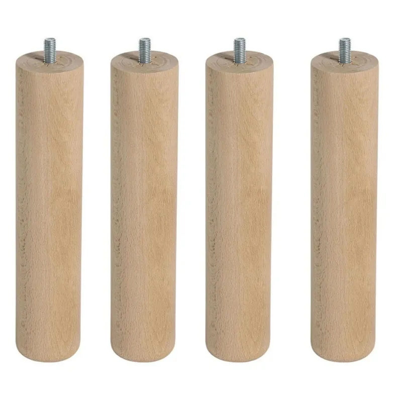 Juego de 4 o 6 Patas para Somier o Base Tapizada con Rosca y Sistema Antiruido de Madera en Color Haya, Cerezo o Wengue 25 cm - Descanso