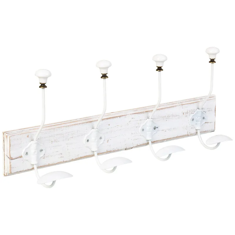 Percha de pared de madera con 4 ganchos 52x1.3x8h cm - Decoración