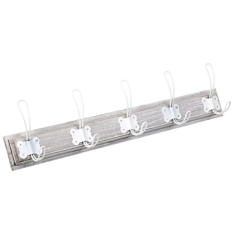 Percha de pared de madera con 5 ganchos 63x2.3x8h cm - Decoración