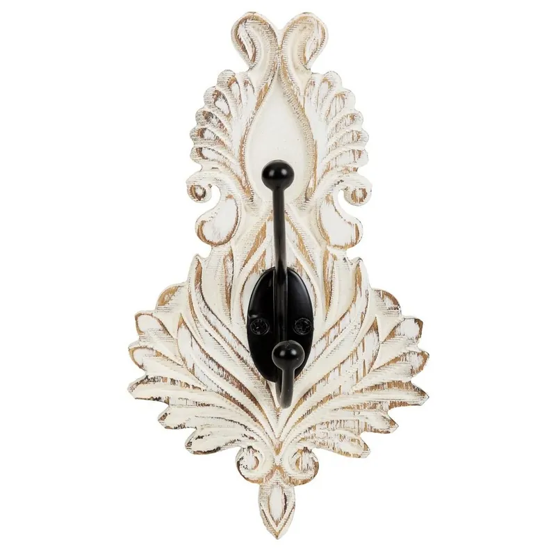Percha de pared de madera tallada blanca 11.5x8.5x20.5 - Decoración