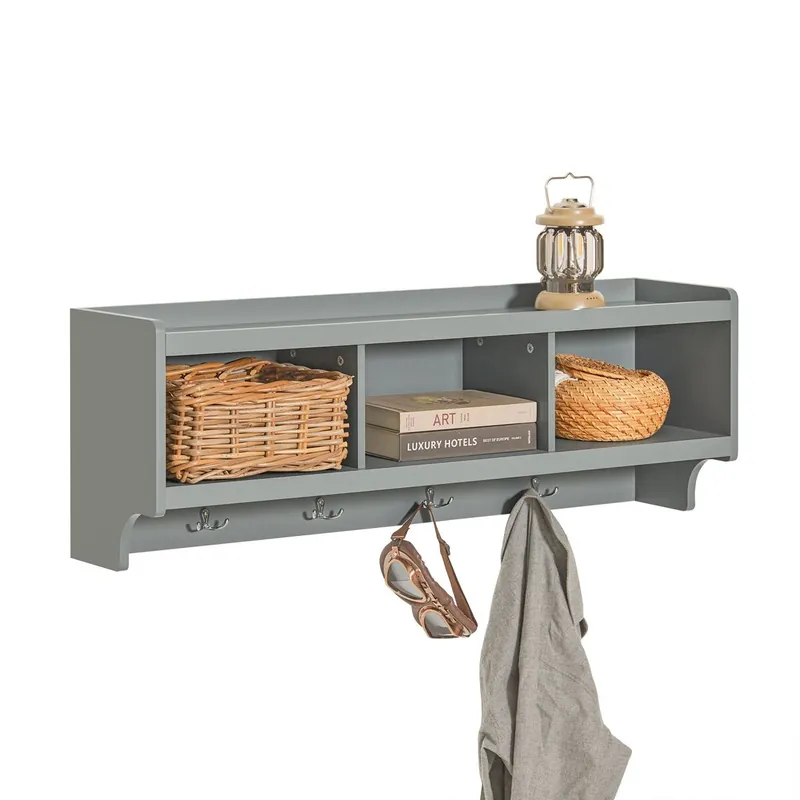 Perchero de Pared Estantería de Pared con 4 Ganchos Gris 100 x 25 x 35 cm FHK28-HG SoBuy