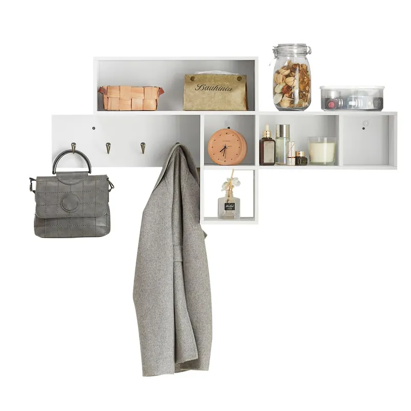 Perchero de pared con 5 compartimentos y 4 ganchos Estante de pared Pasillo 110 x 15 x 53 cm Blanco FHK17-W SoBuy