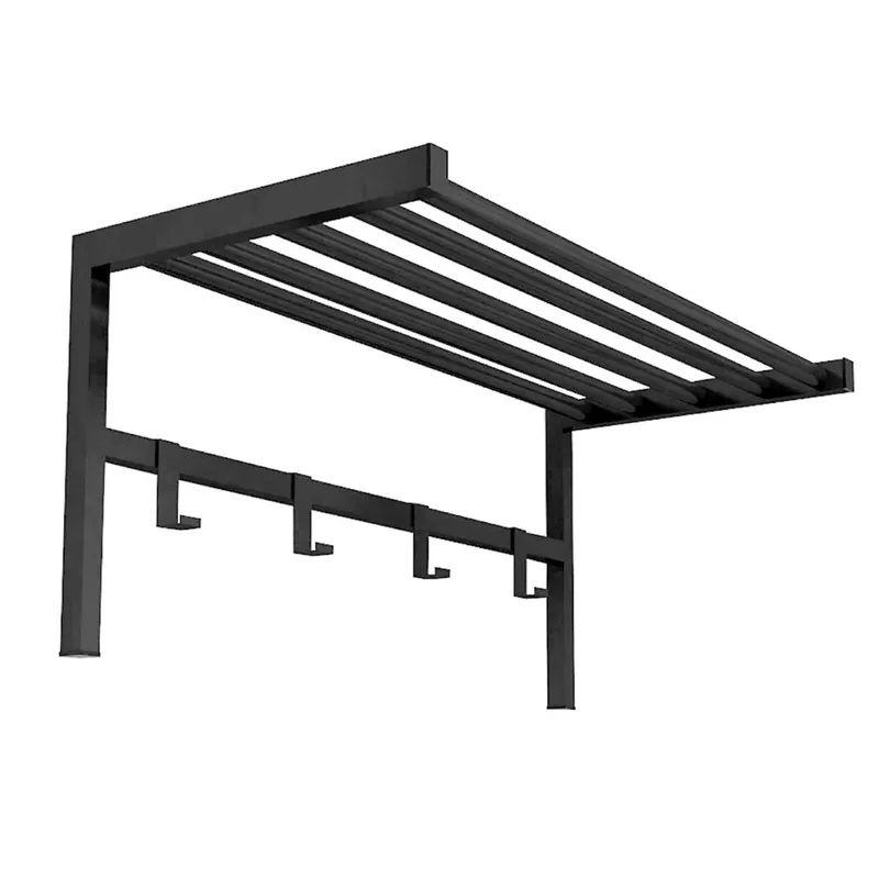Perchero de Pared 4 ganchos y Estante en Metal Color Negro 69x33x34 cm - Decoración