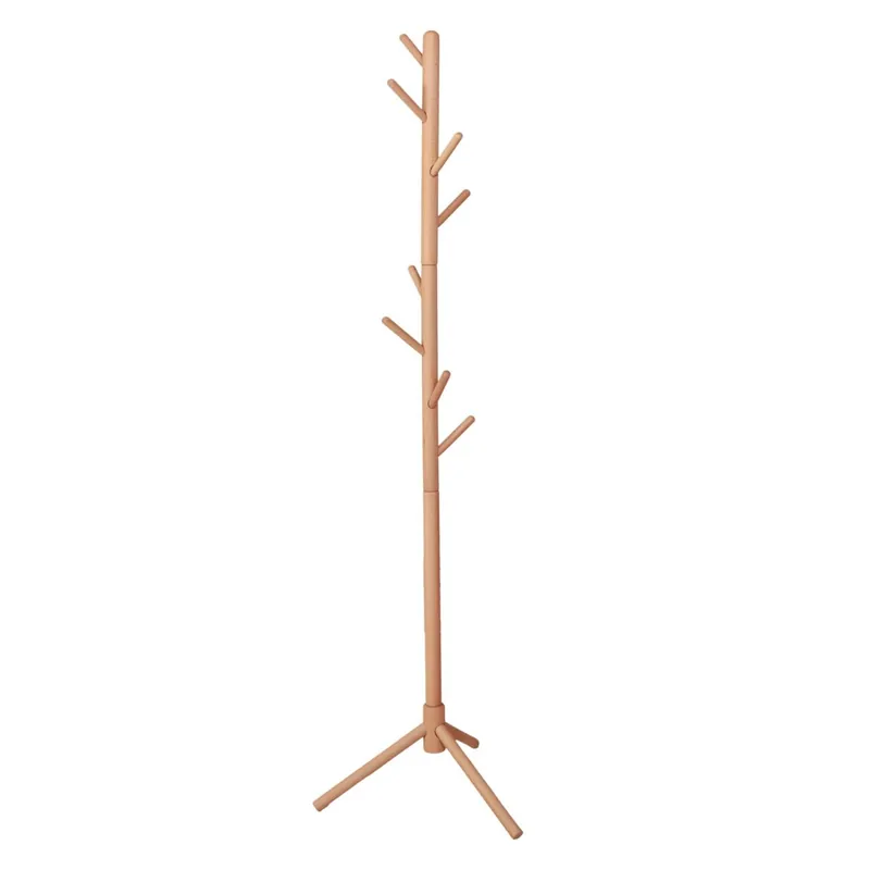 Perchero de Pie 8 Colgadores, Mueble de Entrada Reki Madera de Haya y Montaje Fácil 44x172x44 cm - Decoración