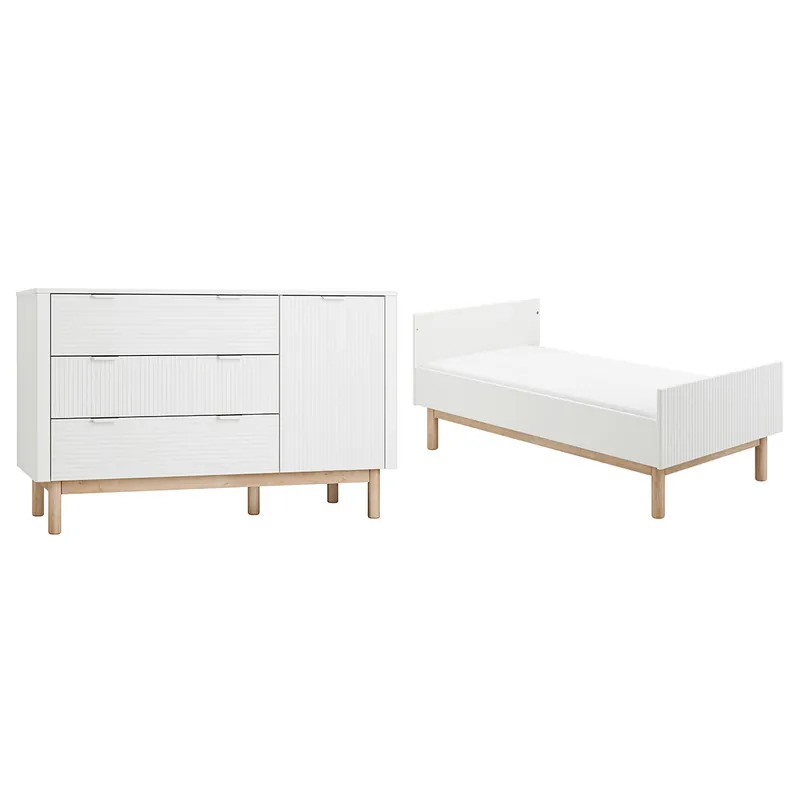 Pinio Miloo Cuna evolutiva 70x140 y cómoda 3 cajones 1 puerta Blanco - Bebé