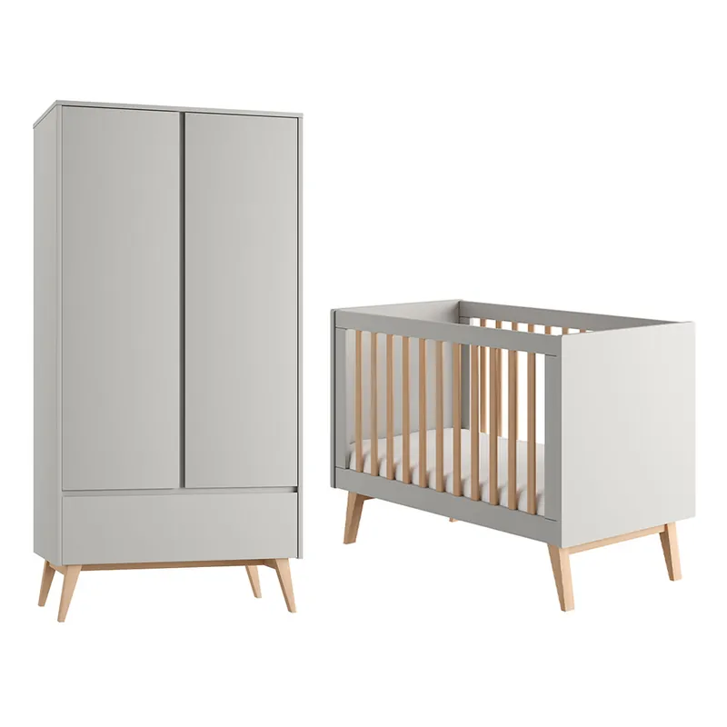 Pinio Swing Cama convertible gris y madera 60x120 y armario 2 puertas - Bebé