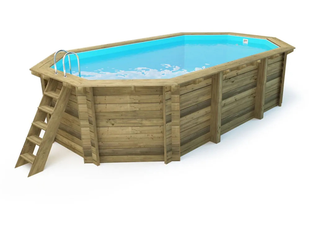Piscina de madera "Havana" 7.57 x 4.07 x 1.44 m - Cubierta burbujas 180 µ - Cubierta de invierno 280 g/m²