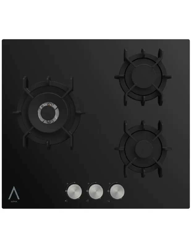 ALPHA Placa de Gas URANO ELITE Cristal Negro. Encendido Automático, Wok, Parrillas de Fundición - Electrodomésticos