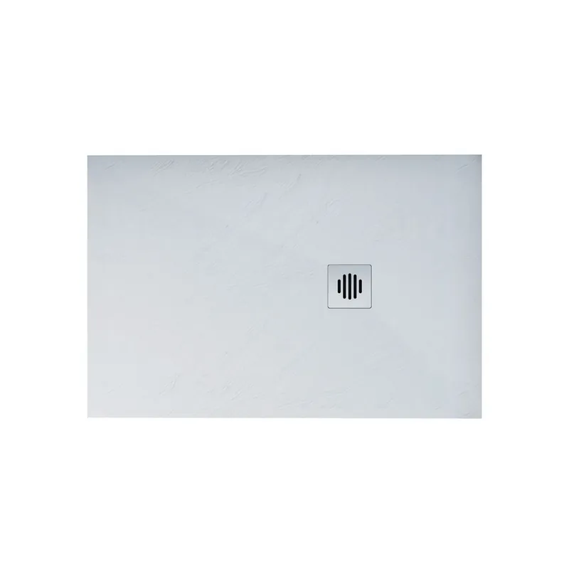 Plato de ducha rectangular 80x100x3cm blanco+desagüe con tapa de acero inoxidable - Baño