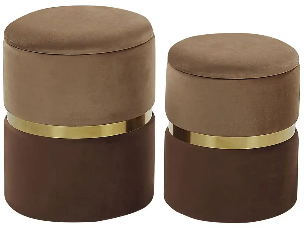 Conjunto de 2 pufs con almacenaje WICHITA Terciopelo Marrón 36/31 cm 36/31 cm 44/39 cm - Sofás sillones puffs
