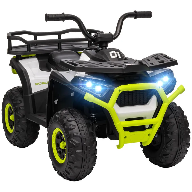 AIYAPLAY Quad Eléctrico para Niños 12V Coche Eléctrico para Niños de +3 Años con Faros Música MP3 Velocidad 3-6 km/h y Cesta Carga 30 kg Verde