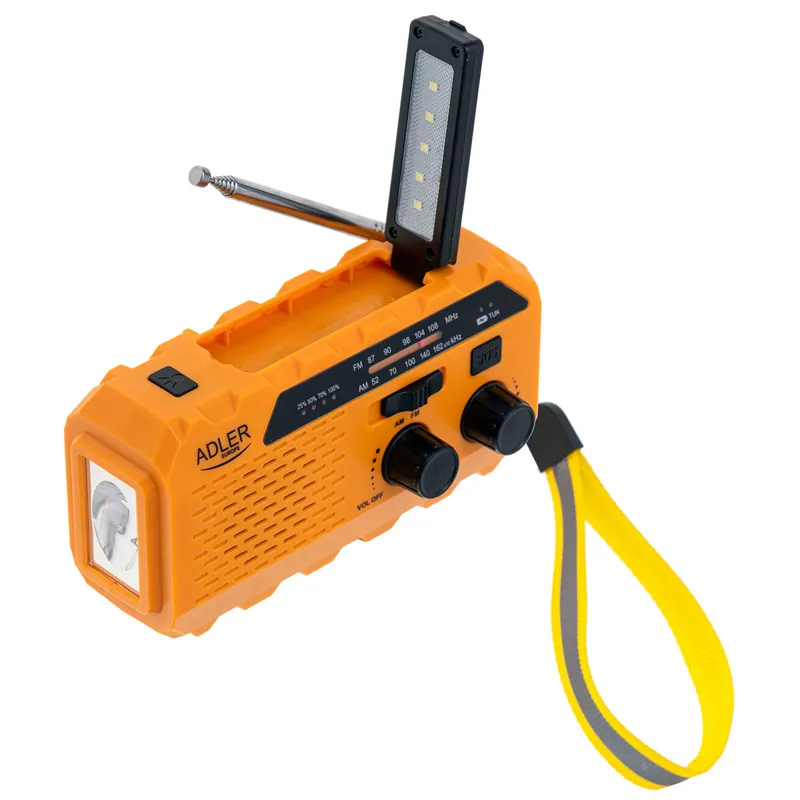 Adler AD1197 Radio Solar Recargable de Emergencia con Dinamo FM AM, Portátil, Cargador USB C, Power Bank, , Amarillo - Electrónica