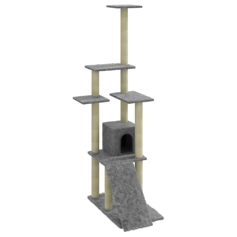 vidaXL Rascador para gatos con postes de sisal gris claro 155 cm - Jardín