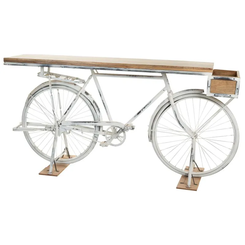 Recibidor bicicleta blanco de madera y metal 198x50x90h cm - Muebles