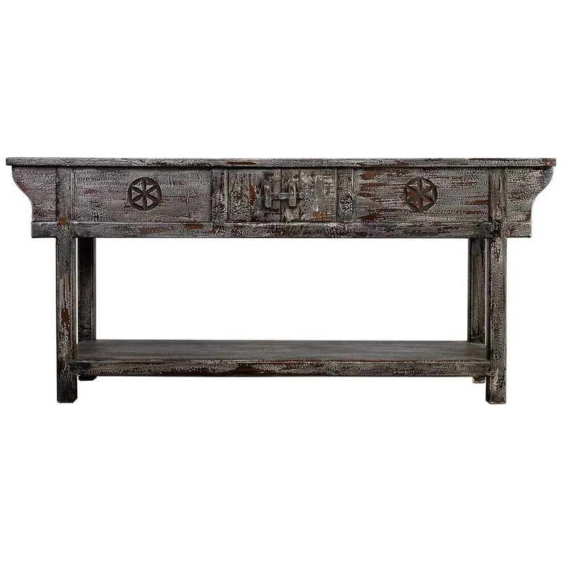 Recibidor de madera acabado artesanal envejecido blanco - Muebles