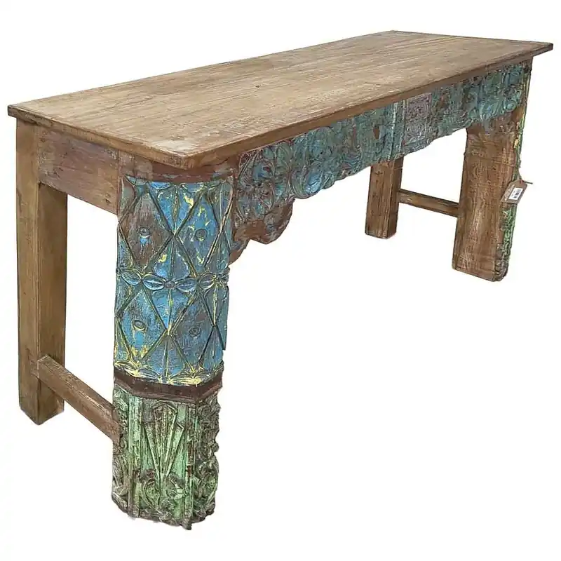 Recibidor de madera acabado artesanal marrón 154x38x76h cm - Muebles