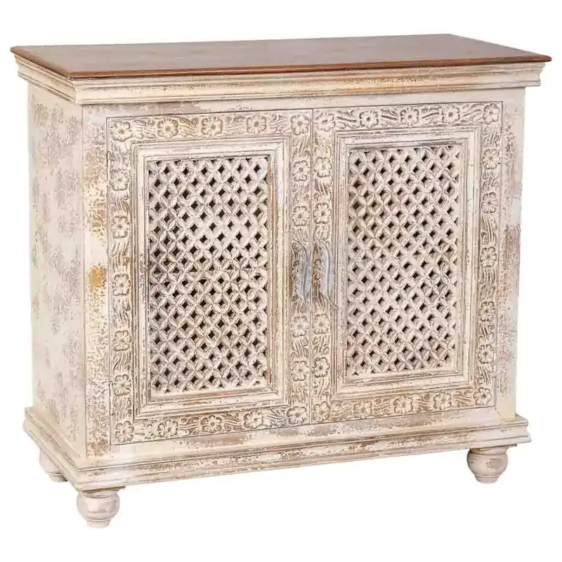 Recibidor de madera artesanal blanco 104x43x93h cm - Muebles