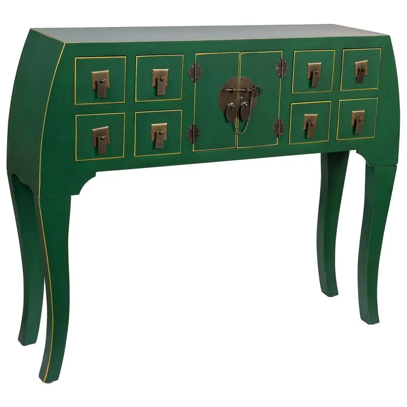 Recibidor de madera de 4 cajones y 2 puertas en verde oscuro 98x26x80h cm - Muebles