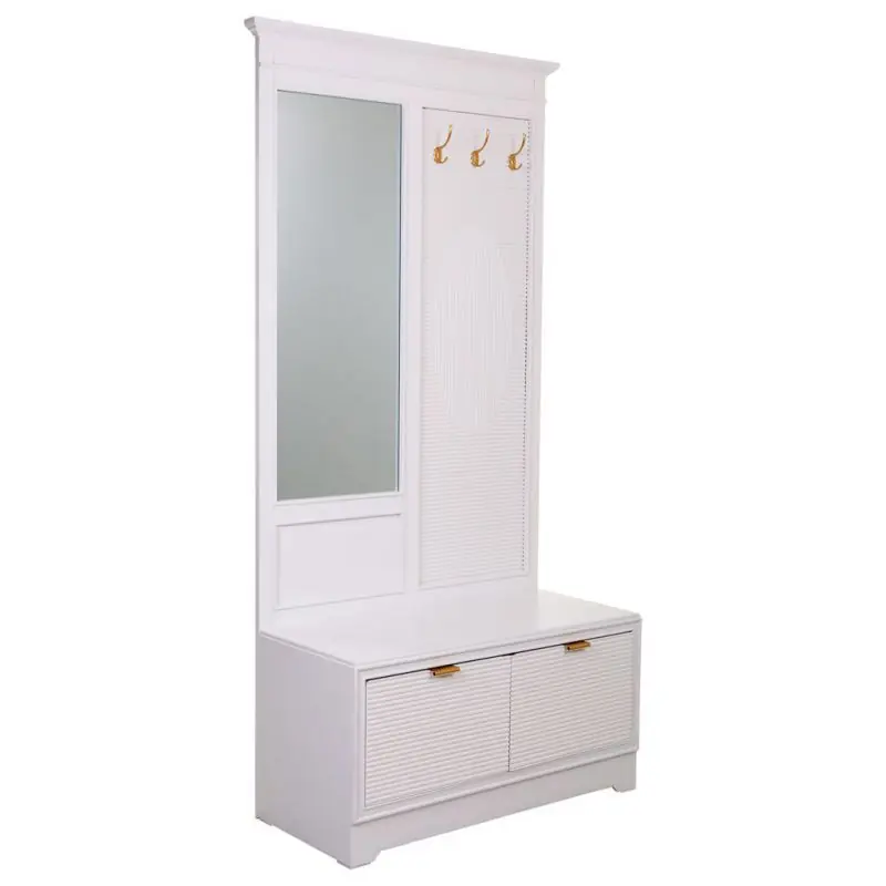 Recibidor de madera con Espejo blanco 95x7x190h cm - 90x41x47h cm