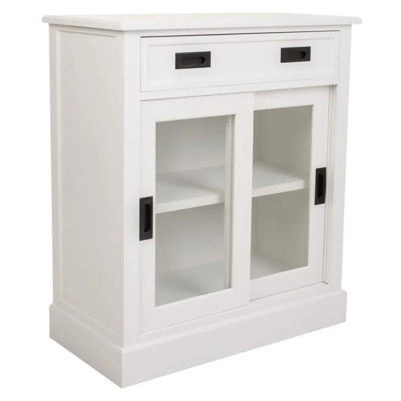 Consola blanca de madera de 80x40x90.5 cm dotada de 2 cajones y 2 puertas con cristal - Muebles