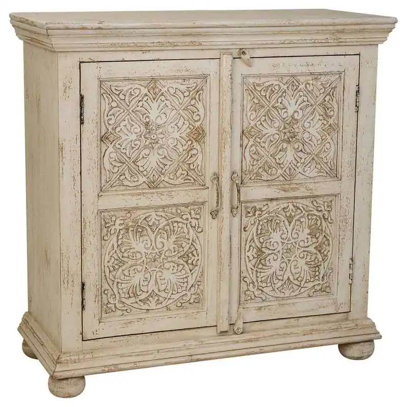 Recibidor de madera tallada acabado artesanal 90x40x90h cm - Muebles