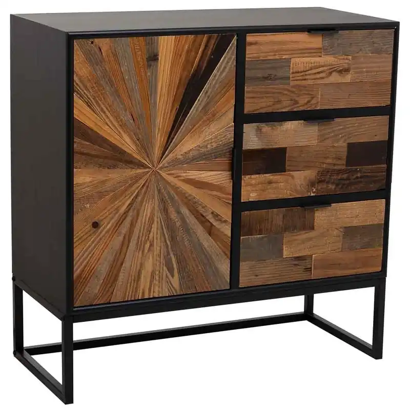 Recibidor de madera y metal de 1 puerta y 3 cajones marron de 80x34x80 cm - Muebles