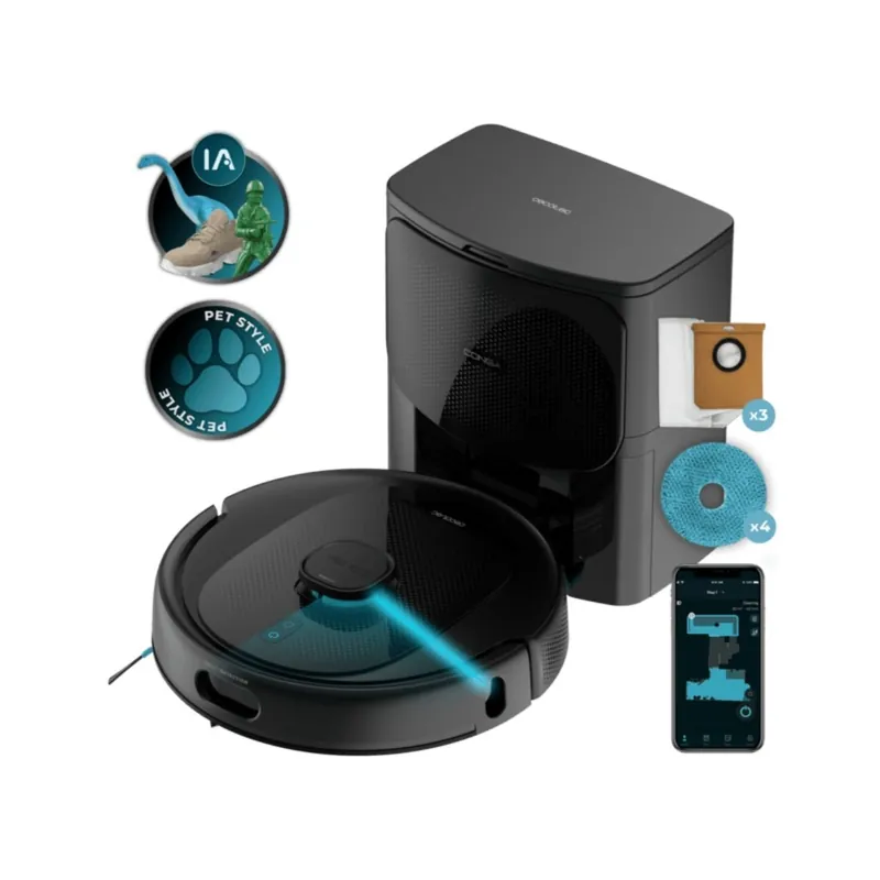 Robot aspirador Cecotec Conga 9990 AI Spin Revolution Ultra Power Home 4 en 1 con base de autovaciado - Electrodomésticos