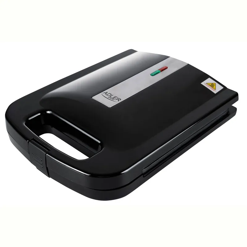 Adler AD3055 Sandwichera, 4 Sandwiches, Placas Antiadherentes, Tostado Perfecto, Acero Inoxidable, Compacta, 2000, Negro - Electrodomésticos
