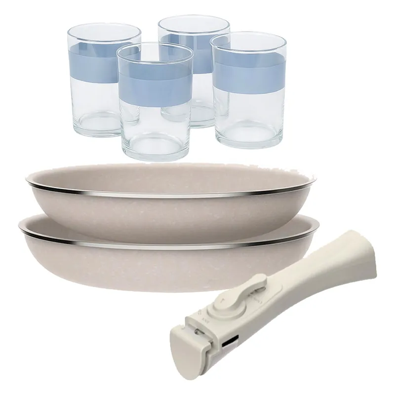 Sartenes Ø24Ø28cm inducción Click&Cook y 4 Vasos de 0,5L - Cocina