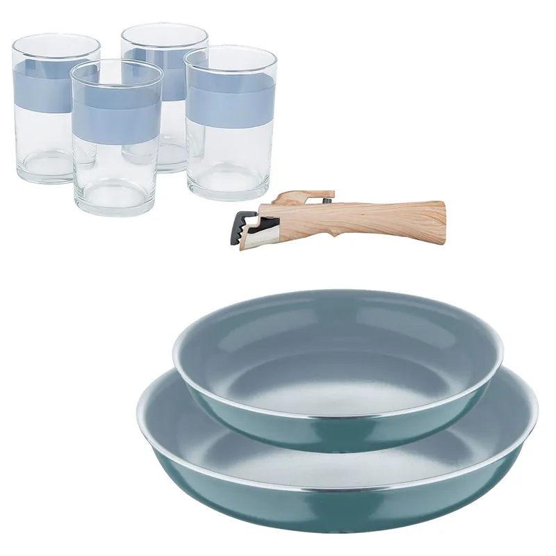 Sartenes Ø24Ø28cm inducción Click&Cook y 4 Vasos de 0,5L - Cocina