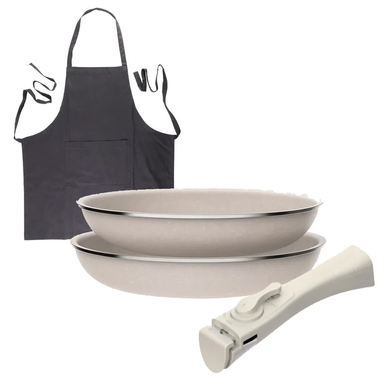 Sartenes Ø24Ø28cm inducción Click&Cook y Delantal gris - Cocina