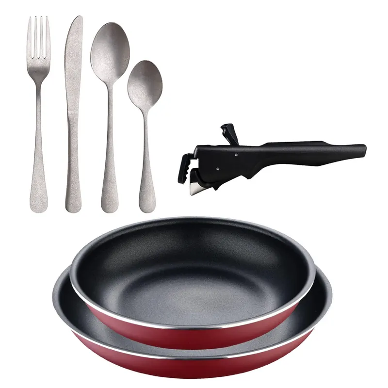 Sartenes Ø22Ø26cm inducción Click&Cook y Set de 16 cubiertos - Cocina